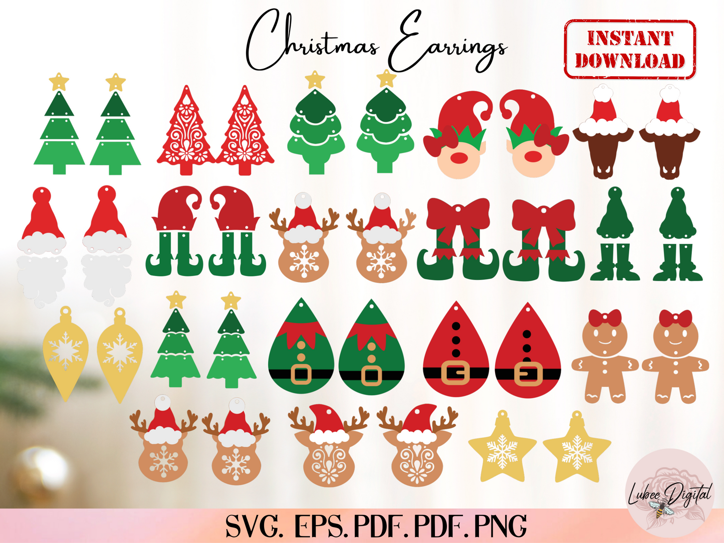 Christmas Earrings Bundle SVG, Laser Cut Earrings SVG, Earring Cut File, Faux Leather Earrings, Cut File For Cricut, Glowforge Svg