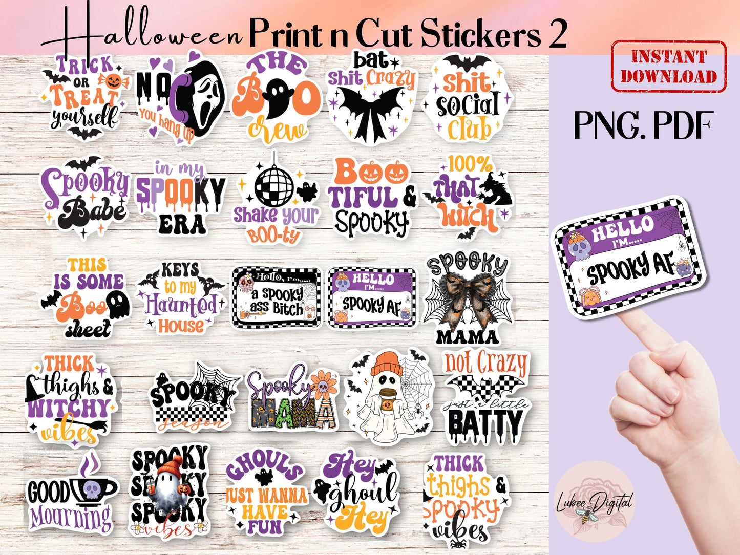 Spooky Readers Halloween Printable PNG Stickers 2,Digital Book Lover Stickers Gift Laptop Print then Cut Witches Stickers