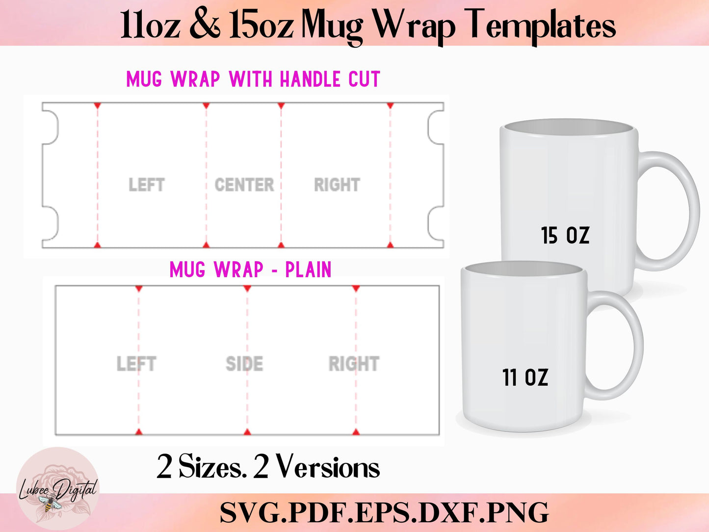 Drag and Drop Canva Full Wrap Mug 11oz,15oz Canva Mug Templates Svg, Canva Editable Coffee Mug Mockup, Sublimation Mugs Template,Mug Box