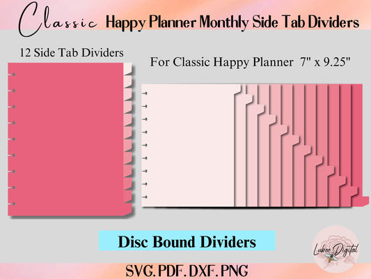 Classic Happy Planner Disc Bound 12 monthly Divider Template,Binder Dividers Cut File,Notebook Side Tab Divider,Nested page Marker