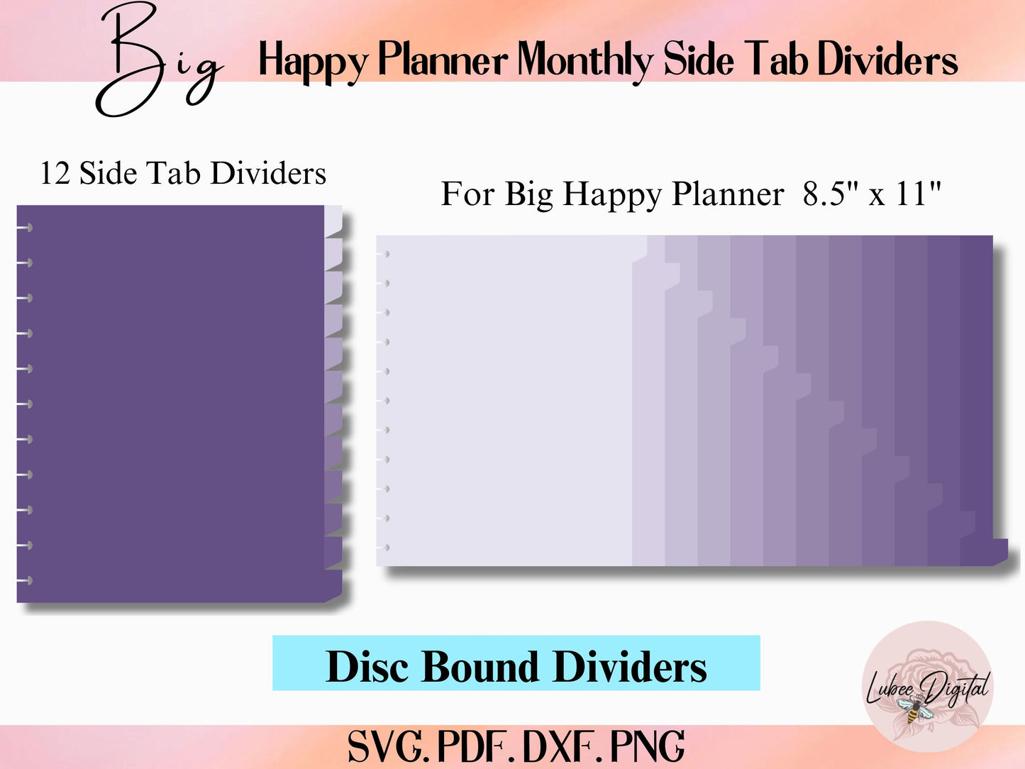 Big Happy Planner Disc Bound 12 monthly Divider Template,Binder Dividers Cut File,Notebook Side Tab Divider,Nested page Marker (Copy)