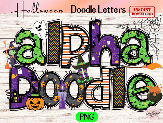 Spooky Halloween Printable PNG Doodle letters, Doodle Alpha Bundle,Doodle Set PNG Digital Spooky Alphabet