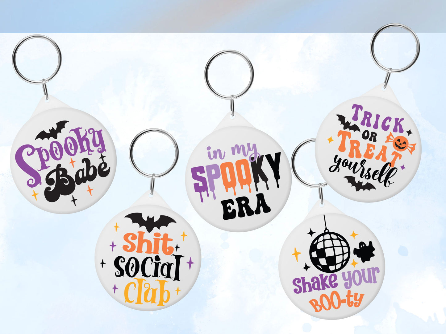 Halloween Spooky Keychain SVG, Vintage Halloween Aesthetic Keychain, Funny Spooky Circle Keychain, Keyring Template Cut File