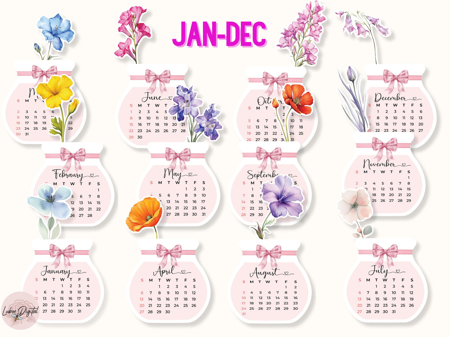 2025 Flower Desk Calendar,Printable Flowers Desk Calendar Affirmation PNG for Cricut,Watercolor Floral Calendar Botanical Bible Verses