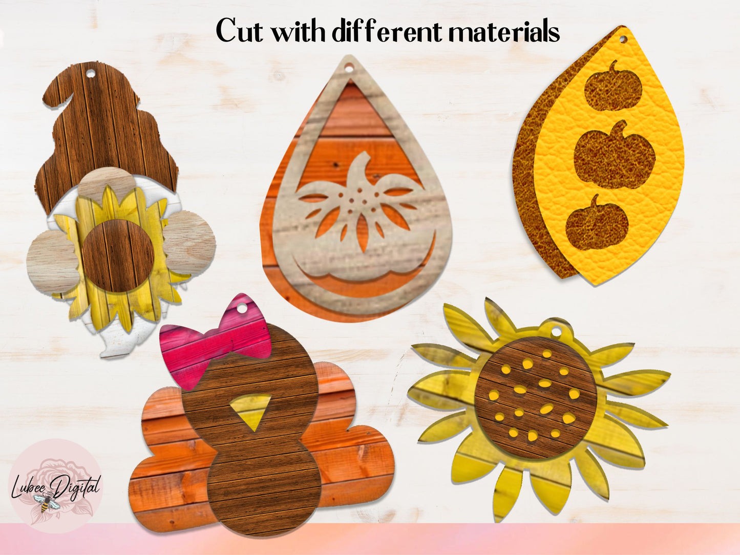 Fall Earrings Bundle SVG, Laser Cut Earrings SVG, Faux Leather Earrings,Pumpkin Gnomes Sunflower Turkey Earrings Cricut, Glowforge Earrings