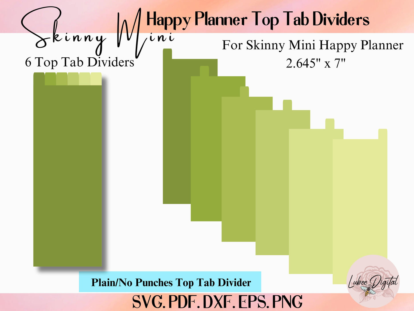 Skinny Mini Happy Planner Disc Bound Divider Template,2.645" x7" Binder Dividers,Notebook Disc Bound Divider, 6 Top Tab Dividers