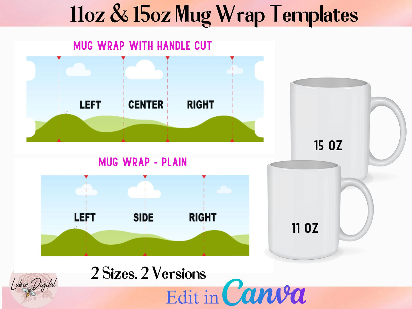 Drag and Drop Canva Full Wrap Mug 11oz,15oz Canva Mug Templates Svg, Canva Editable Coffee Mug Mockup, Sublimation Mugs Template,Mug Box