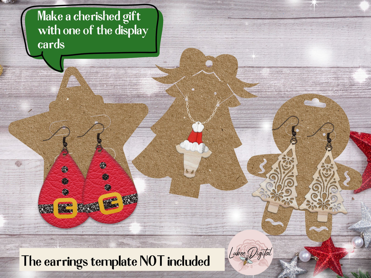 Christmas Jewelry card holder templates,Earring card display template cutting files Jewelry packaging Cricut Christmas Jewelry Gifts