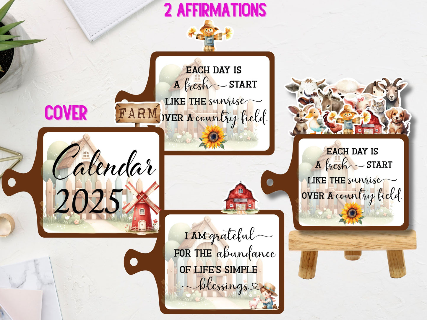 Farm Animal Monthly Calendar 2025, Printable Mini Calendar & DIY Calendar, Small calendar 2025 Cut File Cricut Farm Gift Desk planner