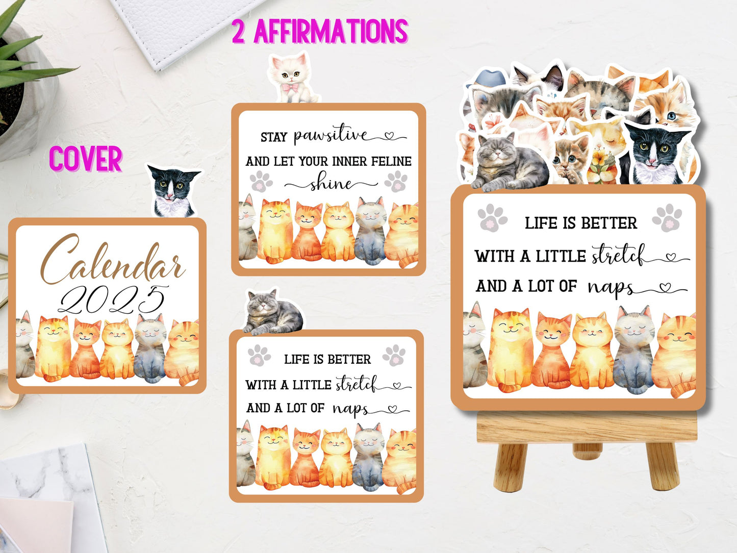 Cat Calendar 2025, Printable Mini Calendar & DIY Pet Calendar, Small calendar 2025 Cut File Cricut Cat Gift Cat Lovers Cat Mom Desk planner