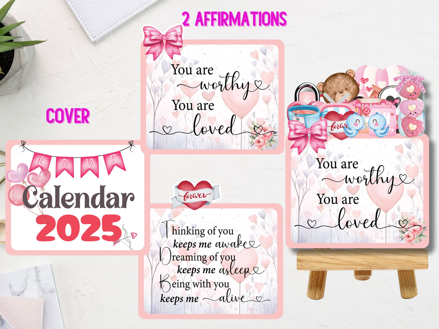 Valentine Monthly Calendar 2025, Printable Mini Calendar & DIY Calendar, Small calendar 2025 Cut File Cricut Farm Gift Desk planner