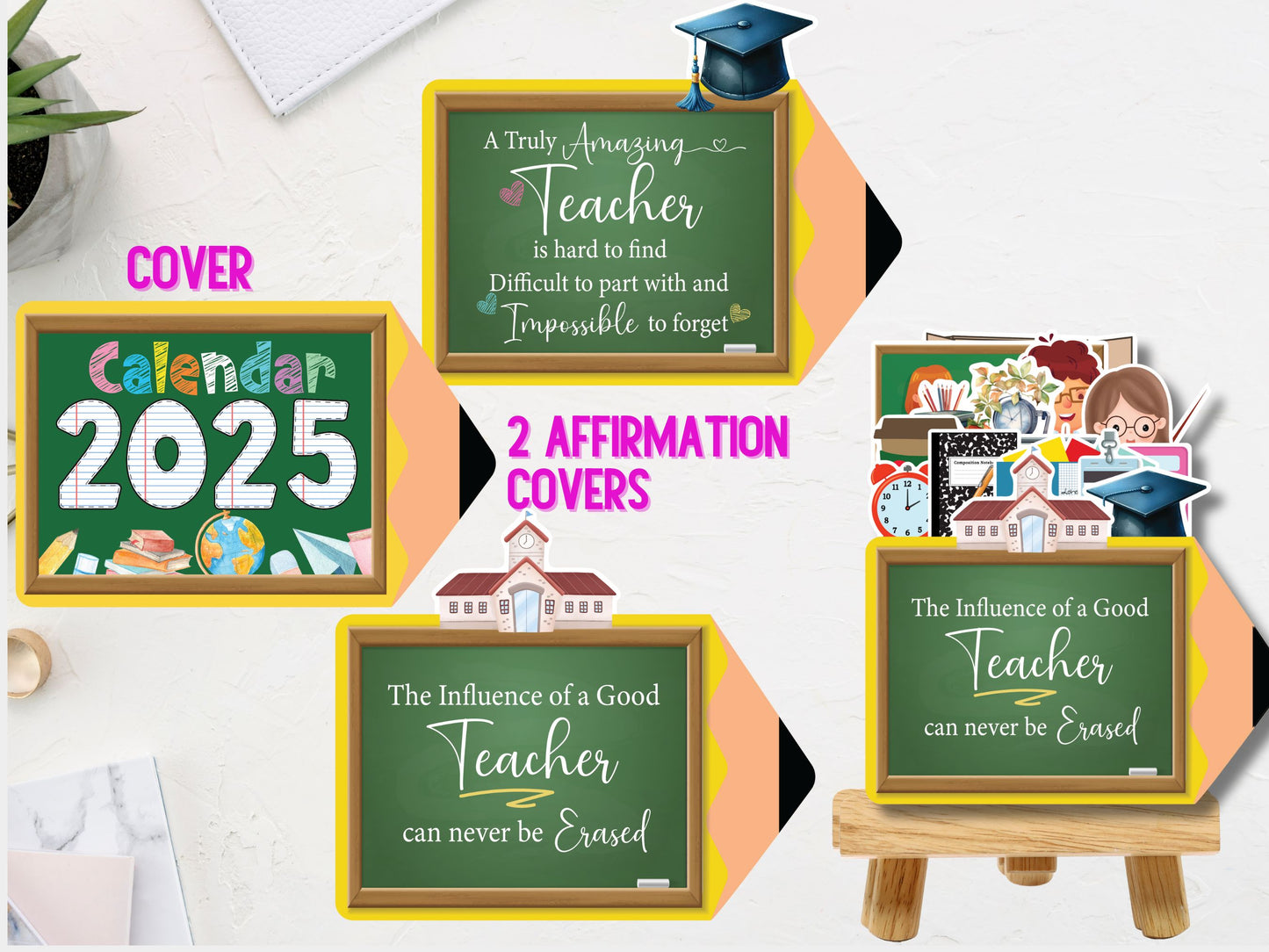 2025 Desk Teacher Calendar Printable Calendar,School Calendar,Monthly Calendar,Mini Calendar,Gift for Teachers, PNG Calendar for Cricut