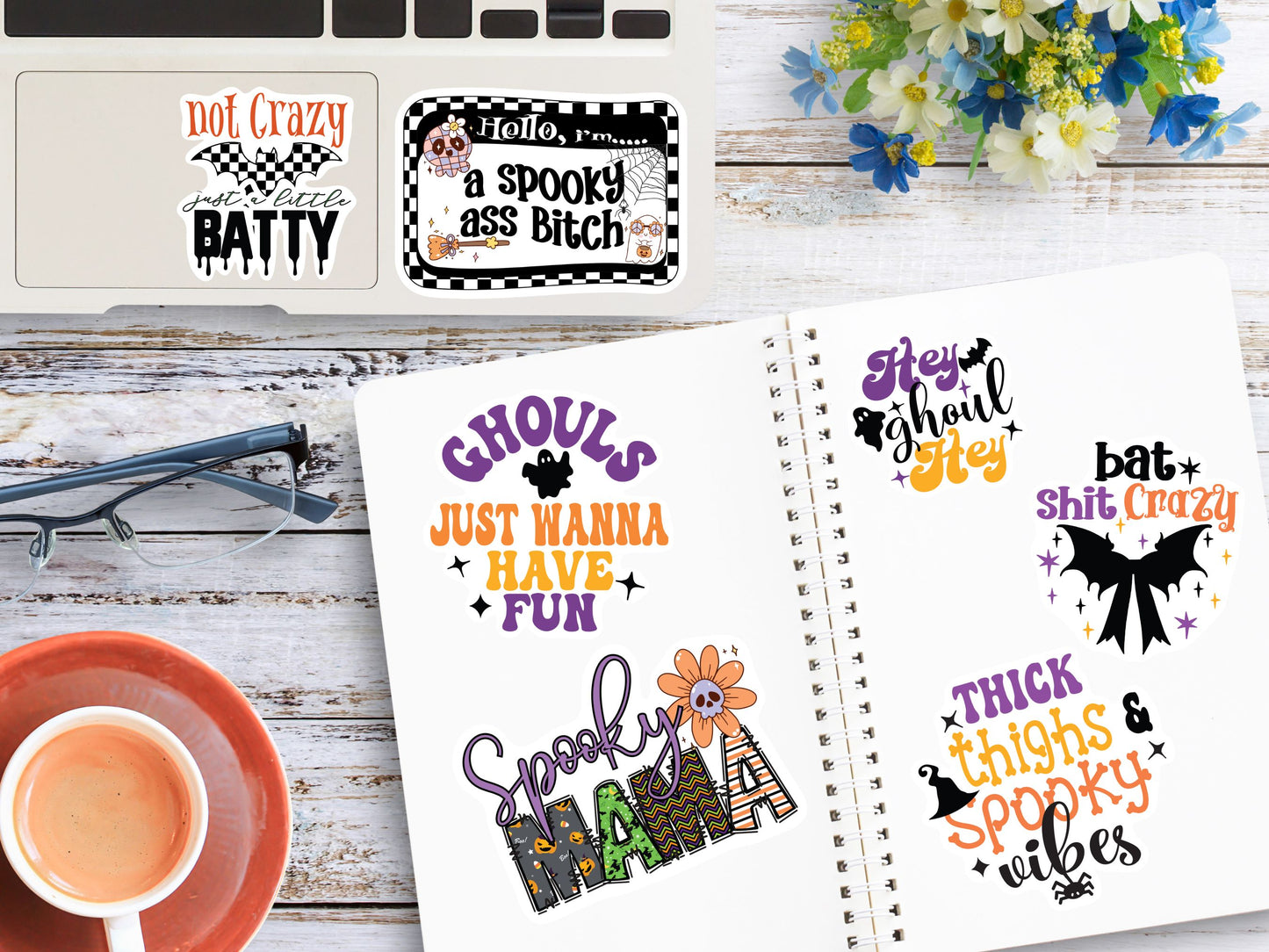 Spooky Readers Halloween Printable PNG Stickers 2,Digital Book Lover Stickers Gift Laptop Print then Cut Witches Stickers