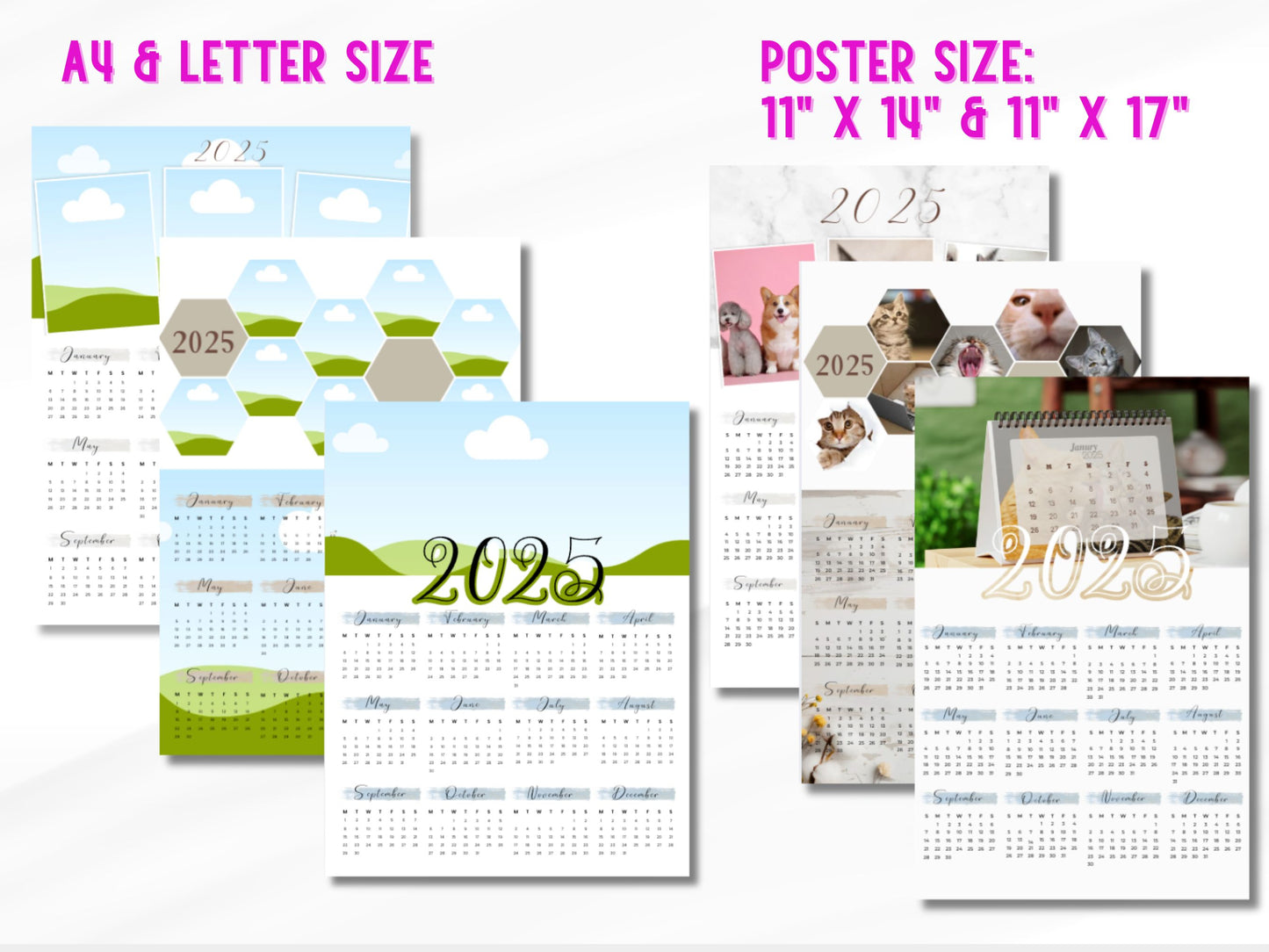 2025 Calendar Template Bundle,Photo Yearly Calendar,2025 Wall Calendar,Vision Boards, Editable Calendar,Canva Editable Calendar,DIY Calendar (Copy)