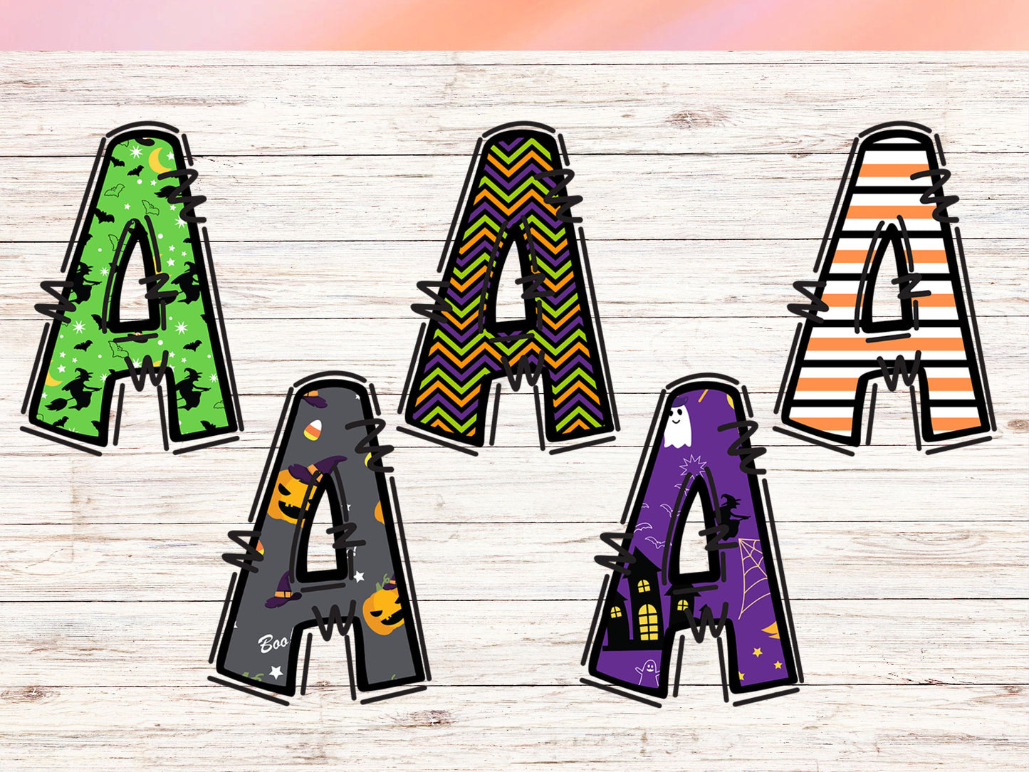 Spooky Halloween Printable PNG Doodle letters, Doodle Alpha Bundle,Doodle Set PNG Digital Spooky Alphabet