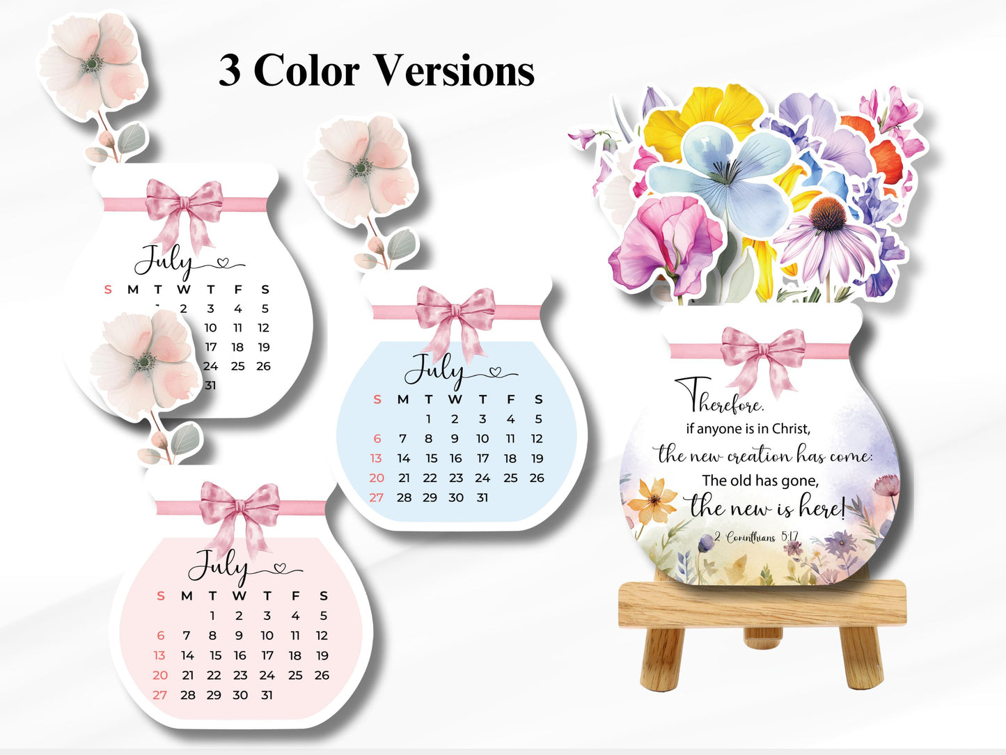 2025 Flower Desk Calendar,Printable Flowers Desk Calendar Affirmation PNG for Cricut,Watercolor Floral Calendar Botanical Bible Verses