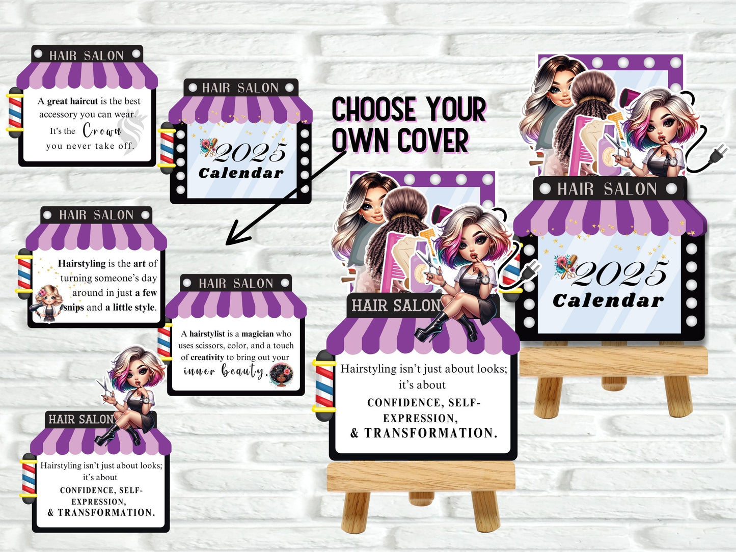 Editable Hairdresser Desk Calendar,Stylist Salon Calendar, hair stylist calendar, Canva calendar 2025,Hair Dresser Gift