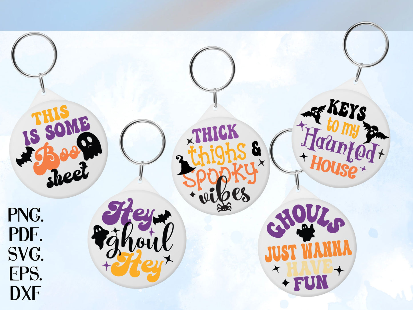 Halloween Spooky Keychain SVG, Vintage Halloween Aesthetic Keychain, Funny Spooky Circle Keychain, Keyring Template Cut File