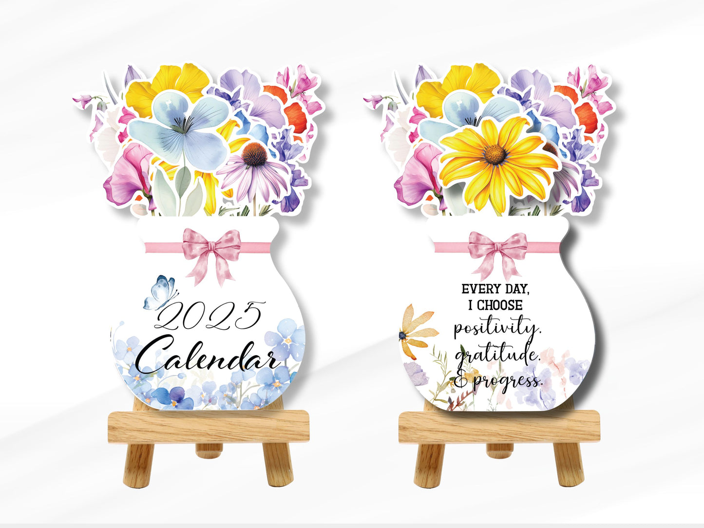 2025 Flower Desk Calendar,Printable Flowers Desk Calendar Affirmation PNG for Cricut,Watercolor Floral Calendar Botanical Bible Verses