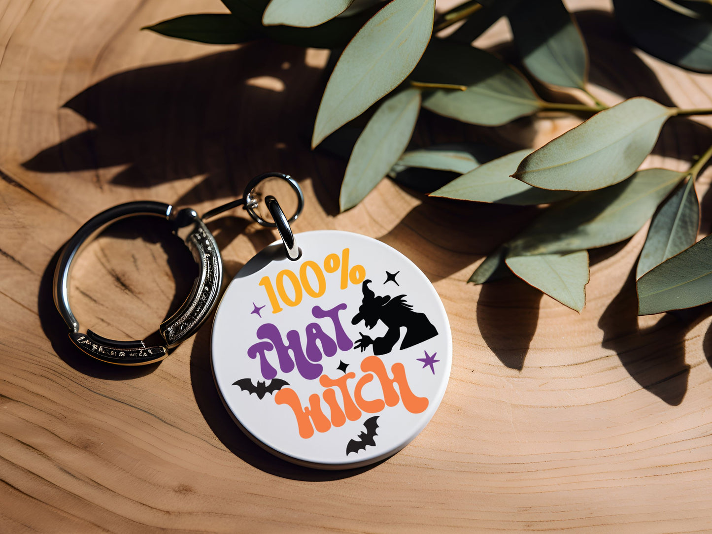 Halloween Spooky Keychain SVG, Vintage Halloween Aesthetic Keychain, Funny Spooky Circle Keychain, Keyring Template Cut File