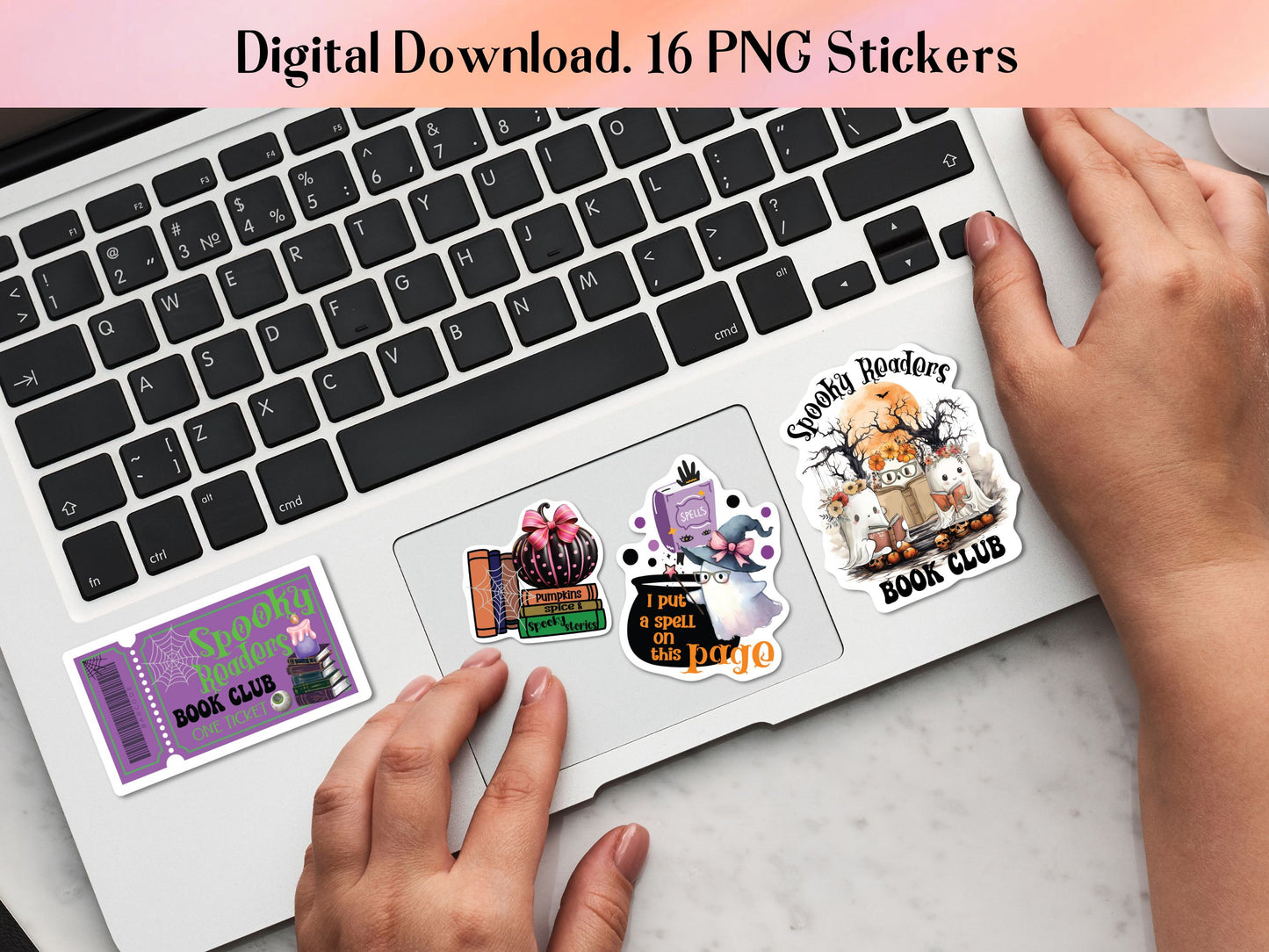 Spooky Ghost Readers Halloween Printable PNG Stickers,Digital Book Lover Stickers Gift Book Reader Laptop Print then Cut Witches Stickers