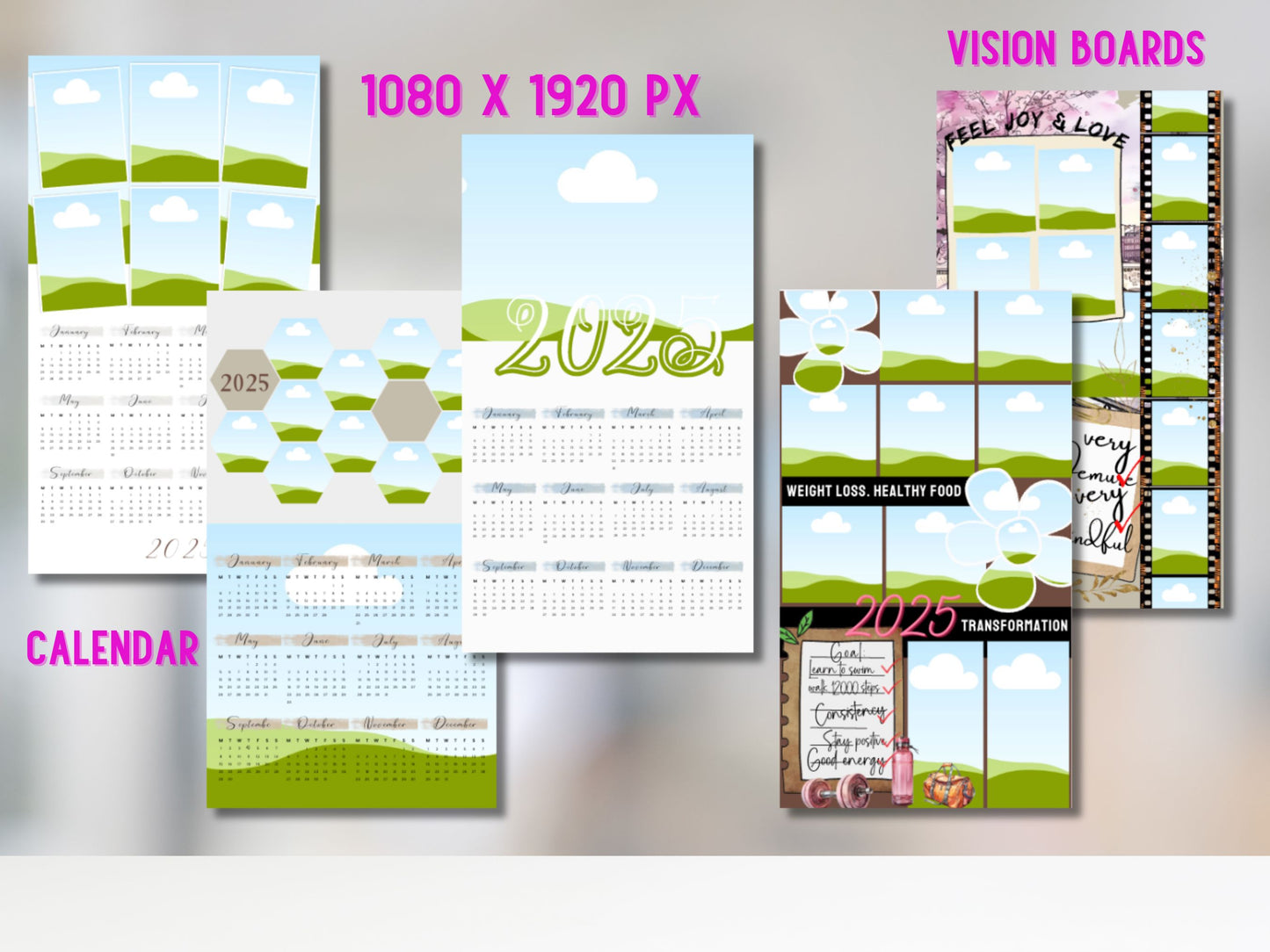 2025 Calendar Template Bundle,Photo Yearly Calendar,2025 Wall Calendar,Vision Boards, Editable Calendar,Canva Editable Calendar,DIY Calendar (Copy)