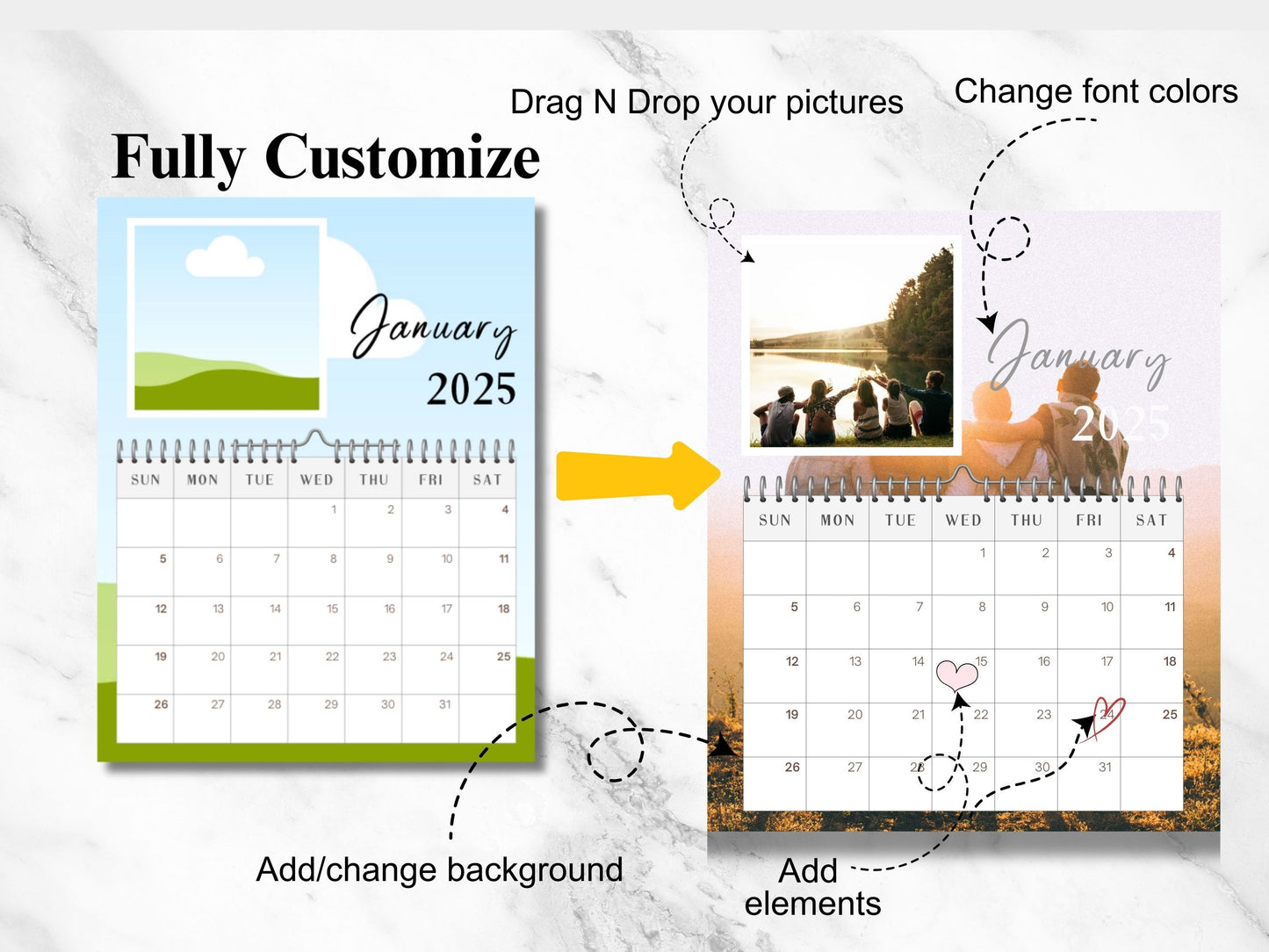 2025 Calendar Template Bundle,Photo Yearly Calendar,2025 Wall Calendar,Blank Calendar,Editable Calendar,Canva Editable Calendar,DIY Calendar