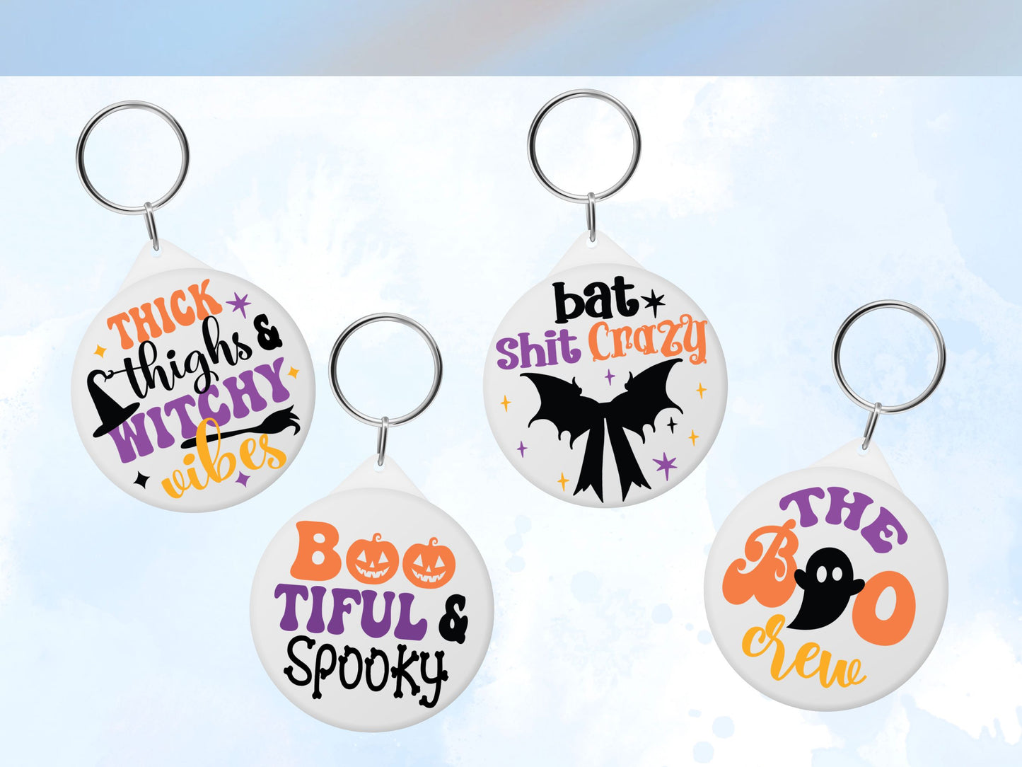 Halloween Spooky Keychain SVG, Vintage Halloween Aesthetic Keychain, Funny Spooky Circle Keychain, Keyring Template Cut File