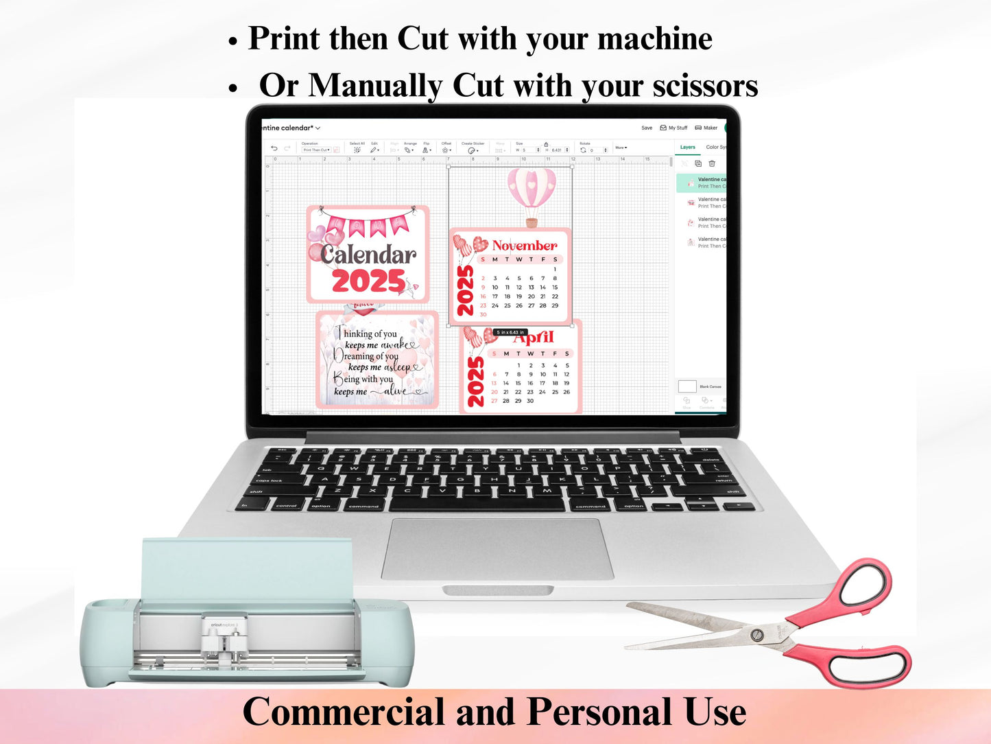 Valentine Monthly Calendar 2025, Printable Mini Calendar & DIY Calendar, Small calendar 2025 Cut File Cricut Farm Gift Desk planner