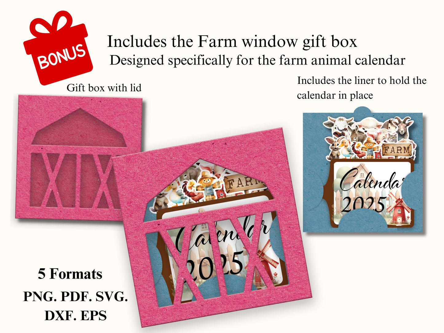 Farm Animal Monthly Calendar 2025, Printable Mini Calendar & DIY Calendar, Small calendar 2025 Cut File Cricut Farm Gift Desk planner