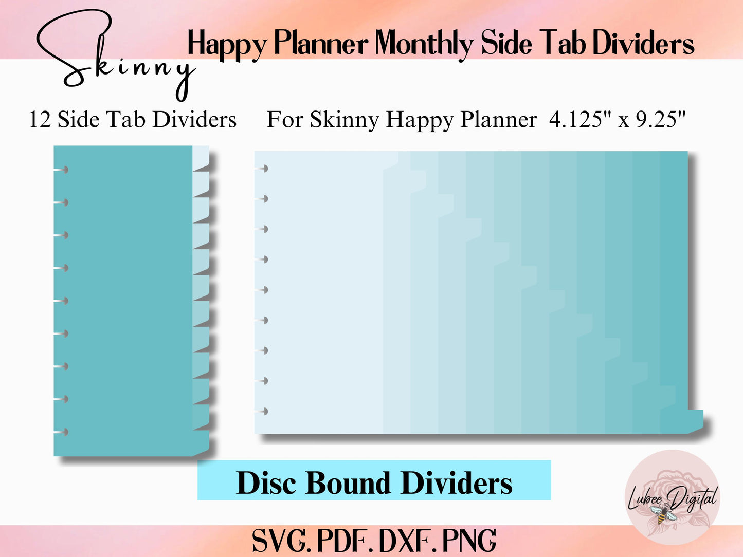 Skinny Happy Planner Disc Bound 12 monthly Divider Template,Binder Dividers Cut File,Notebook Side Tab Divider,Nested page Marker (Copy) (Copy)