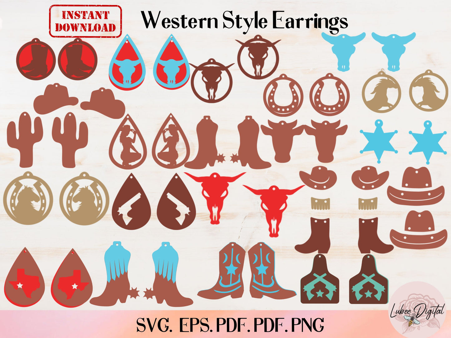 Western Earrings Bundle SVG, Laser Cut Earrings SVG, Faux Leather Earrings, Cowboy Earrings Cut File For Cricut, Glowforge Earrings