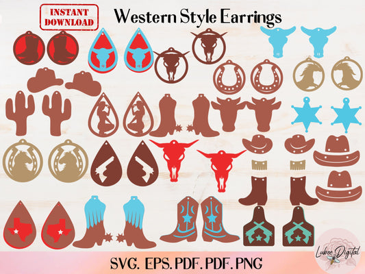 Western Earrings Bundle SVG, Laser Cut Earrings SVG, Faux Leather Earrings, Cowboy Earrings Cut File For Cricut, Glowforge Earrings