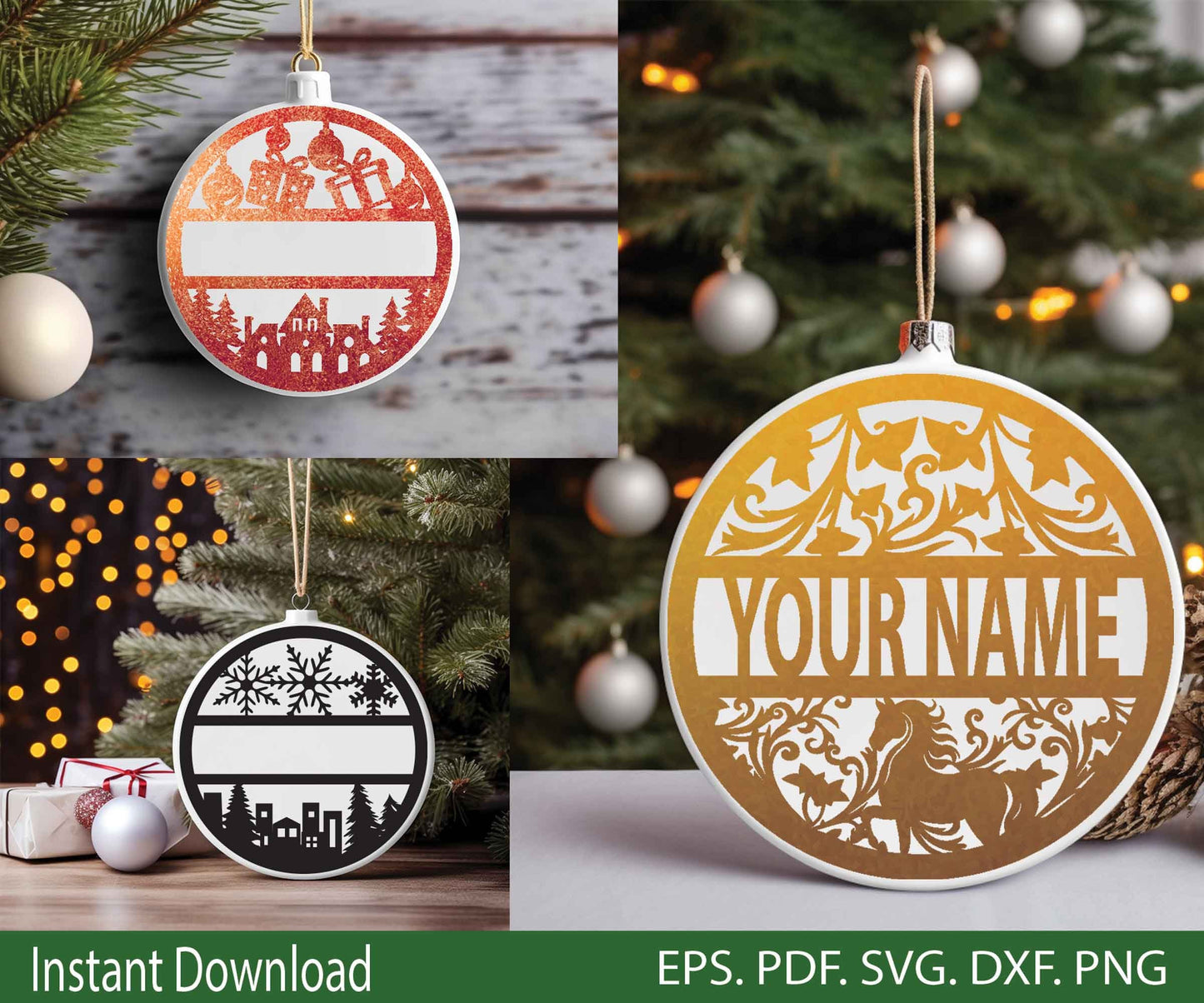 Christmas Personalized Ornament,SVG Christmas Monogram Laser Cut,Custom Name Wood Ornament, Cricut Ornament Monogram Glowforge File