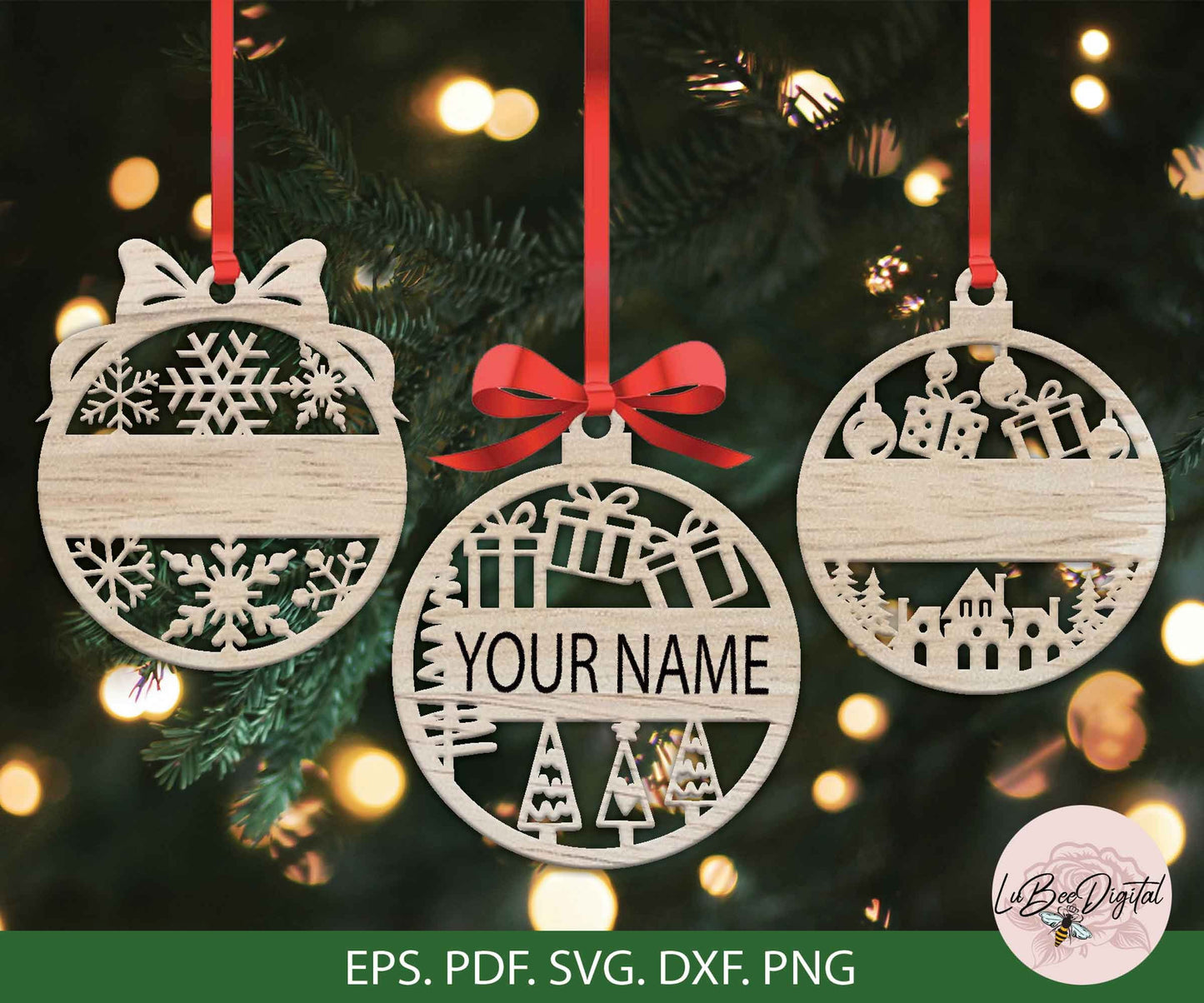 Christmas Personalized Ornament,SVG Christmas Monogram Laser Cut,Custom Name Wood Ornament, Cricut Ornament Monogram Glowforge File