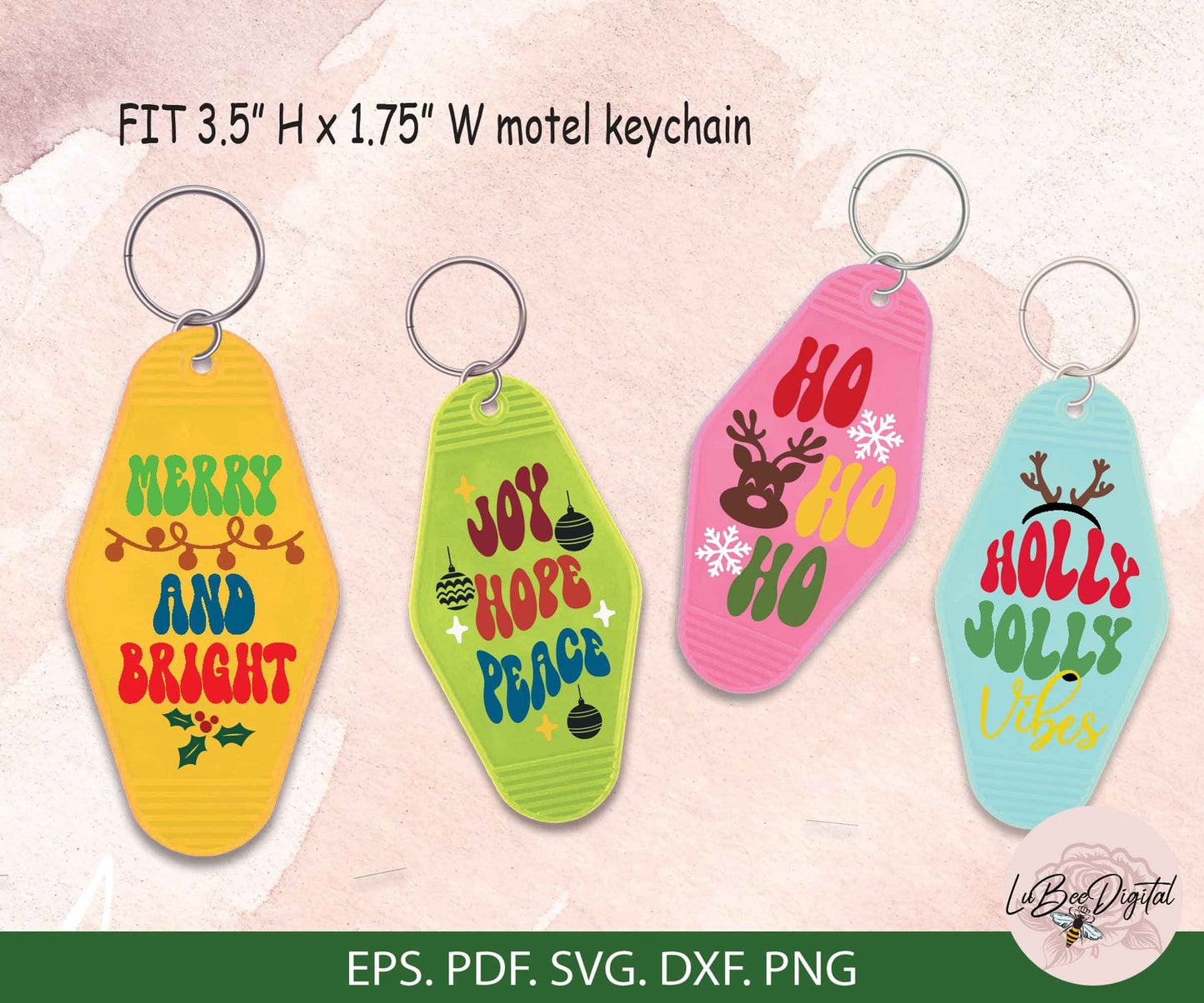 Christmas Motel Keychain SVG,Retro Motel Keyring, Vintage Keychain, Groovy Christmas Motel Keychain, Keyring Template Design Cut File