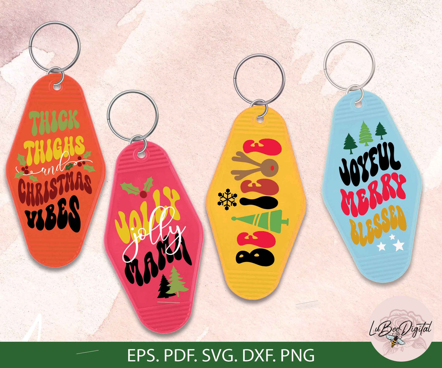 Christmas Motel Keychain SVG,Retro Motel Keyring, Vintage Keychain, Groovy Christmas Motel Keychain, Keyring Template Design Cut File