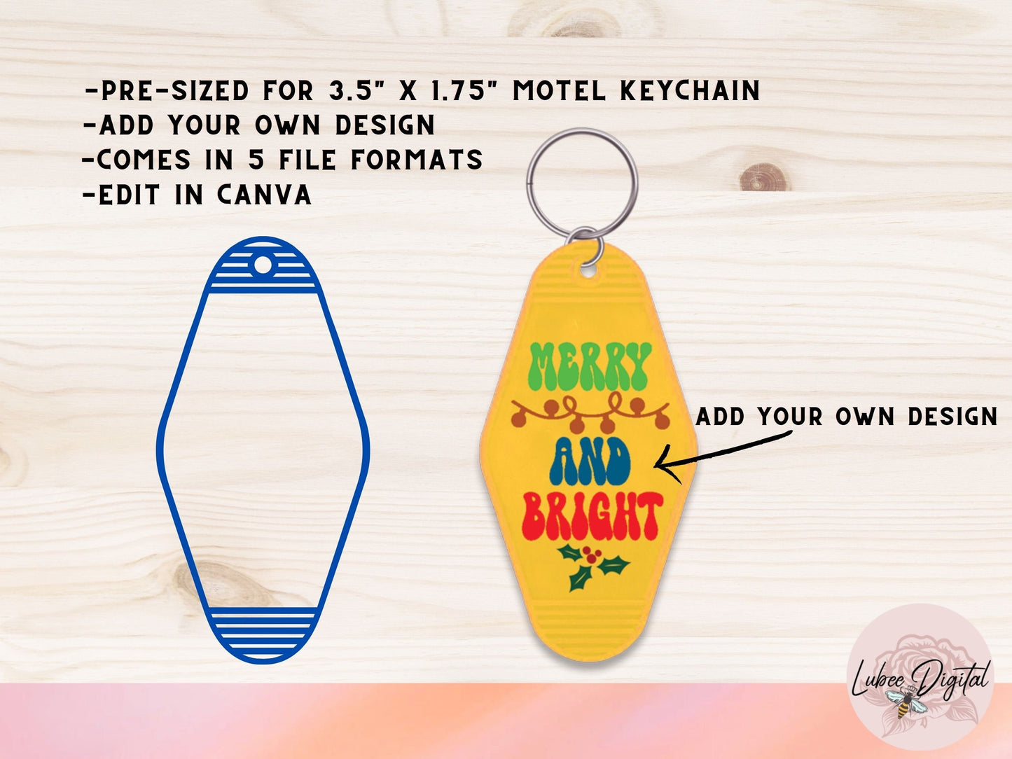 Motel Keychain Template SVG, Canva Editable Motel Keychain, Vintage Keychain, Motel Keyring Presized Template, Keyring Template Design Cut