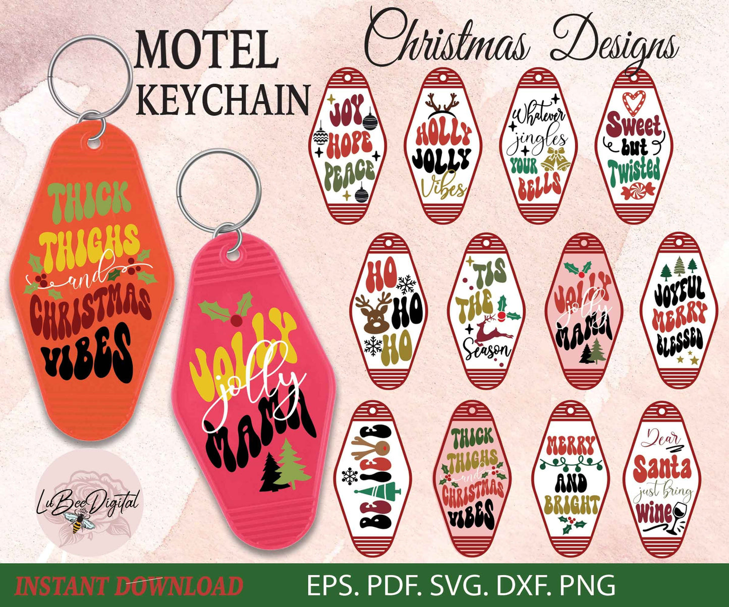 Christmas Motel Keychain SVG,Retro Motel Keyring, Vintage Keychain, Groovy Christmas Motel Keychain, Keyring Template Design Cut File