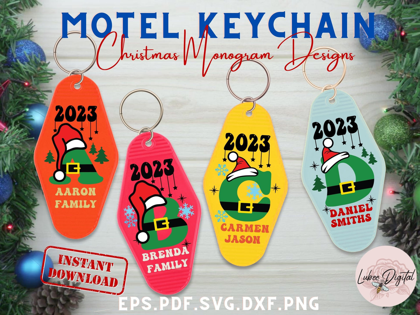 Family Christmas Alphabet Motel Keychain SVG, Retro Motel Letter Keyring, Groovy Christmas Groovy Letter Keychain, Custom Keyring Template