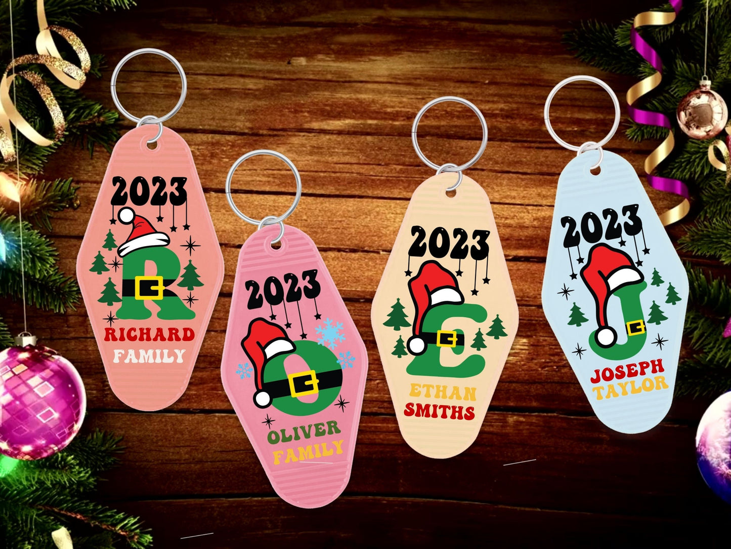 Family Christmas Alphabet Motel Keychain SVG, Retro Motel Letter Keyring, Groovy Christmas Groovy Letter Keychain, Custom Keyring Template