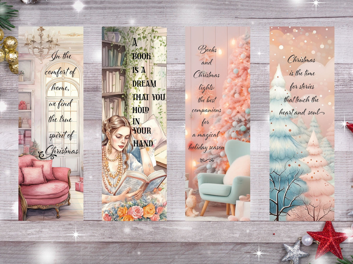 Christmas Printable Bookmark,Sublimation Bookmarks,2x6 digital bookmark, Printable Holiday bookmark,Watercolor Reader Bookmarks