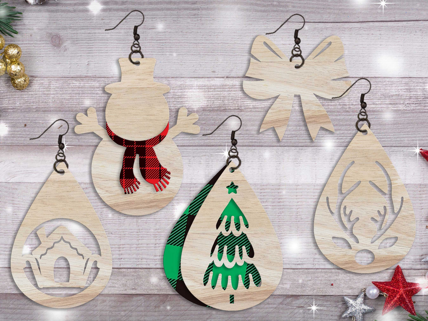 Christmas Earrings Bundle SVG, Laser Cut Earrings SVG, Earring Cut File, Faux Leather Earrings, Cut File For Cricut, Glowforge Svg