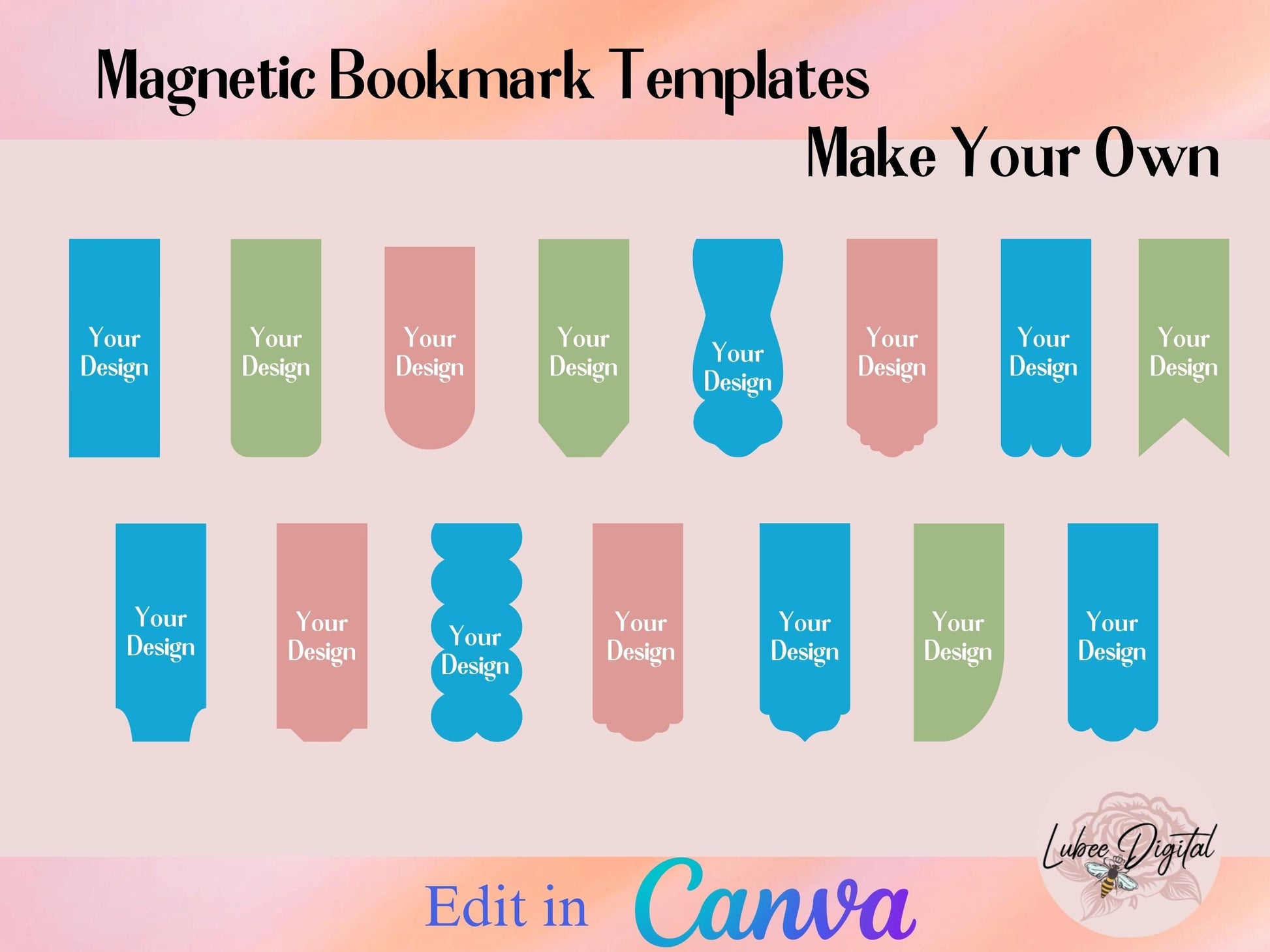 Canva Magnetic Bookmark,Make Your Own CANVA Bookmark Template,Editable Canva Template Sublimation PNG,Drag and Drop Bookmark Template