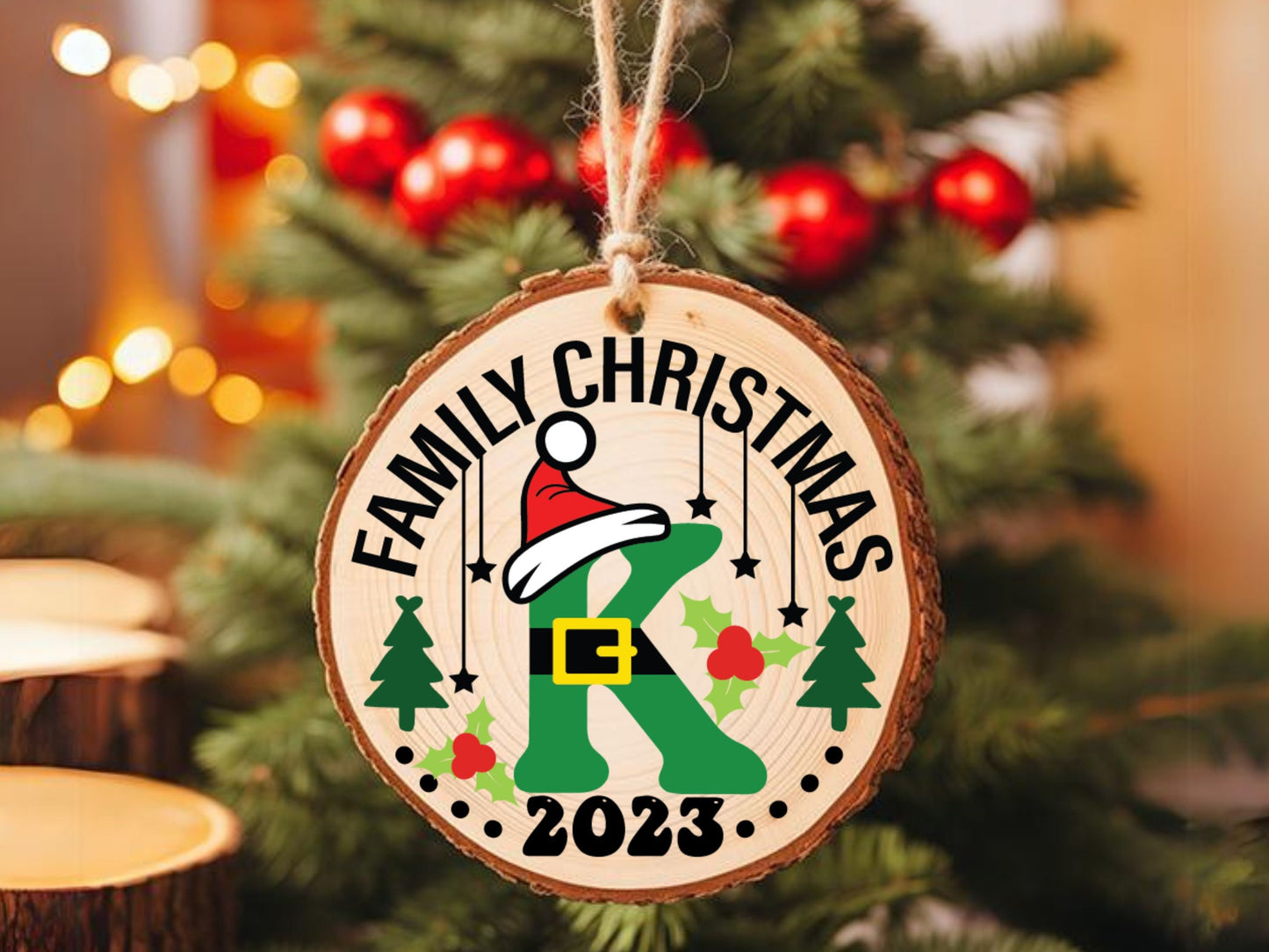 Family Christmas Monogram Ornament SVG,Personalized Name Holiday Bauble Circle Sign, Personalized Alphabet Ornament,Christmas Monogram Cut