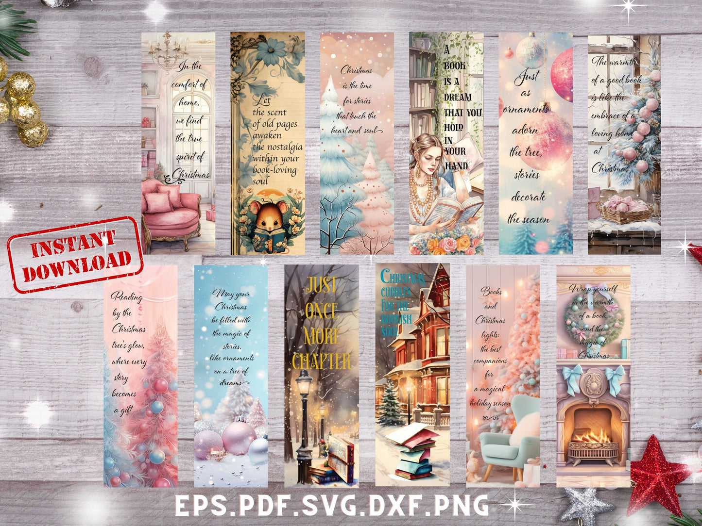 Christmas Printable Bookmark,Sublimation Bookmarks,2x6 digital bookmark, Printable Holiday bookmark,Watercolor Reader Bookmarks