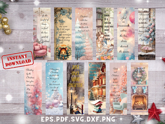 Christmas Printable Bookmark,Sublimation Bookmarks,2x6 digital bookmark, Printable Holiday bookmark,Watercolor Reader Bookmarks