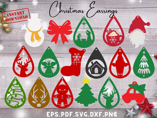 Christmas Earrings Bundle SVG, Laser Cut Earrings SVG, Earring Cut File, Faux Leather Earrings, Cut File For Cricut, Glowforge Svg