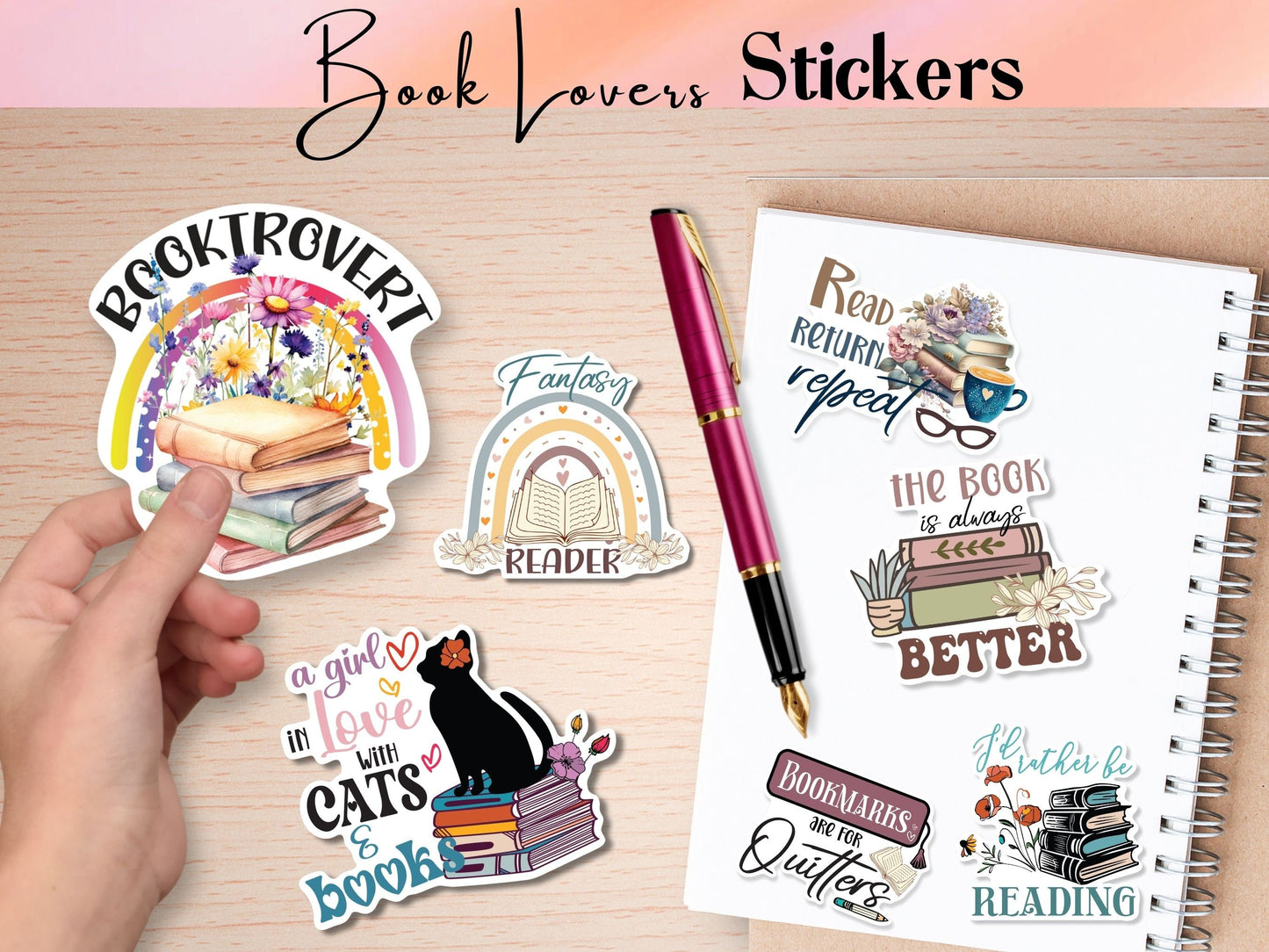 Printable Book Lover Stickers PNG Stickers,Book Lover Book Reader Stickers, Laptop Notebook Print then Cut Journal Stickers, Book Lover Gift