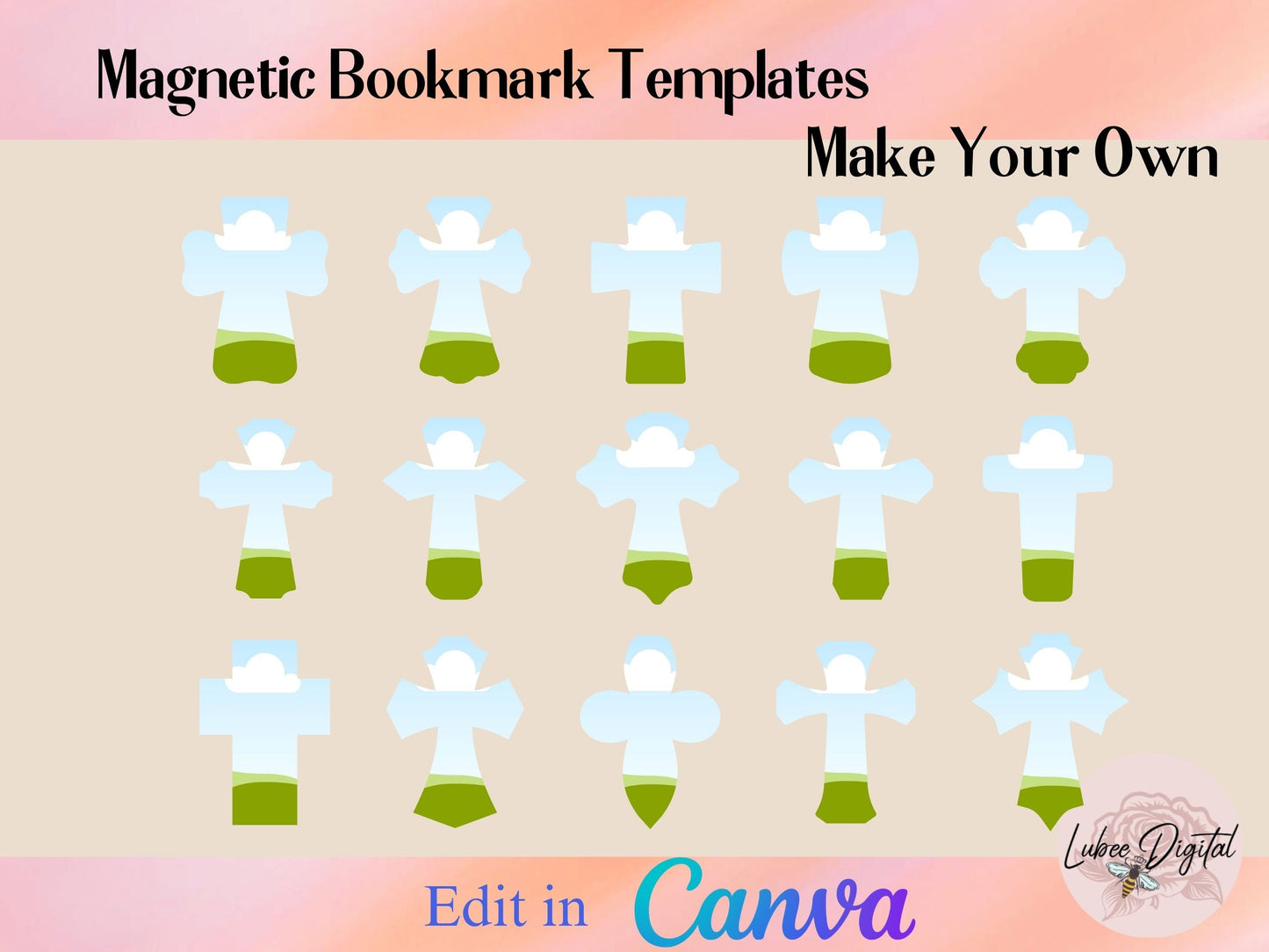 Canva Magnetic Cross Bookmark,Make Your Own CANVA Bookmark Template,Editable Canva Template Sublimation PNG,Drag and Drop Bookmark